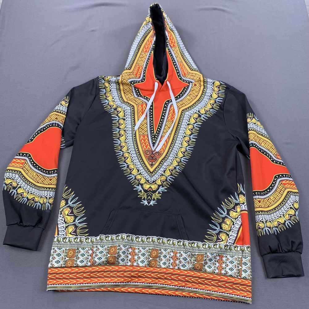 African Dashiki Hoodie Mens Extra Large Pullover Kangaroo Pocket Ethnic Pattern